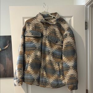 American Eagle Outfitters Aztec Fleece Jacket in Blue, Tan & Cream